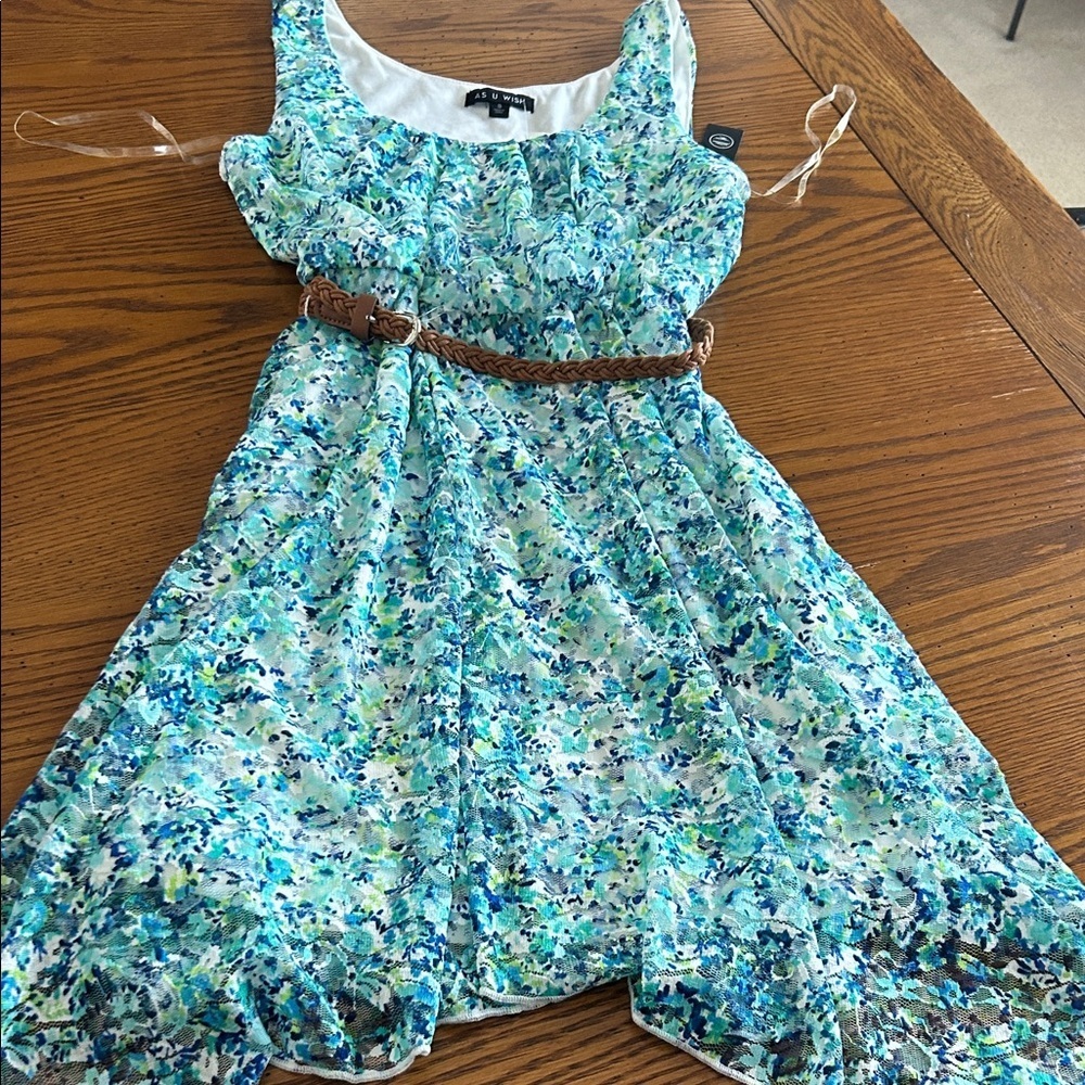 As U Wish Blue and Green Patterned Juniors Dress Size Small Junior/9